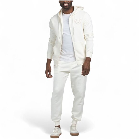 True Religion Men's 2 PC Sweatsuit White Chocolate Matching Hoodie Joggers Set - Picture 1 of 5